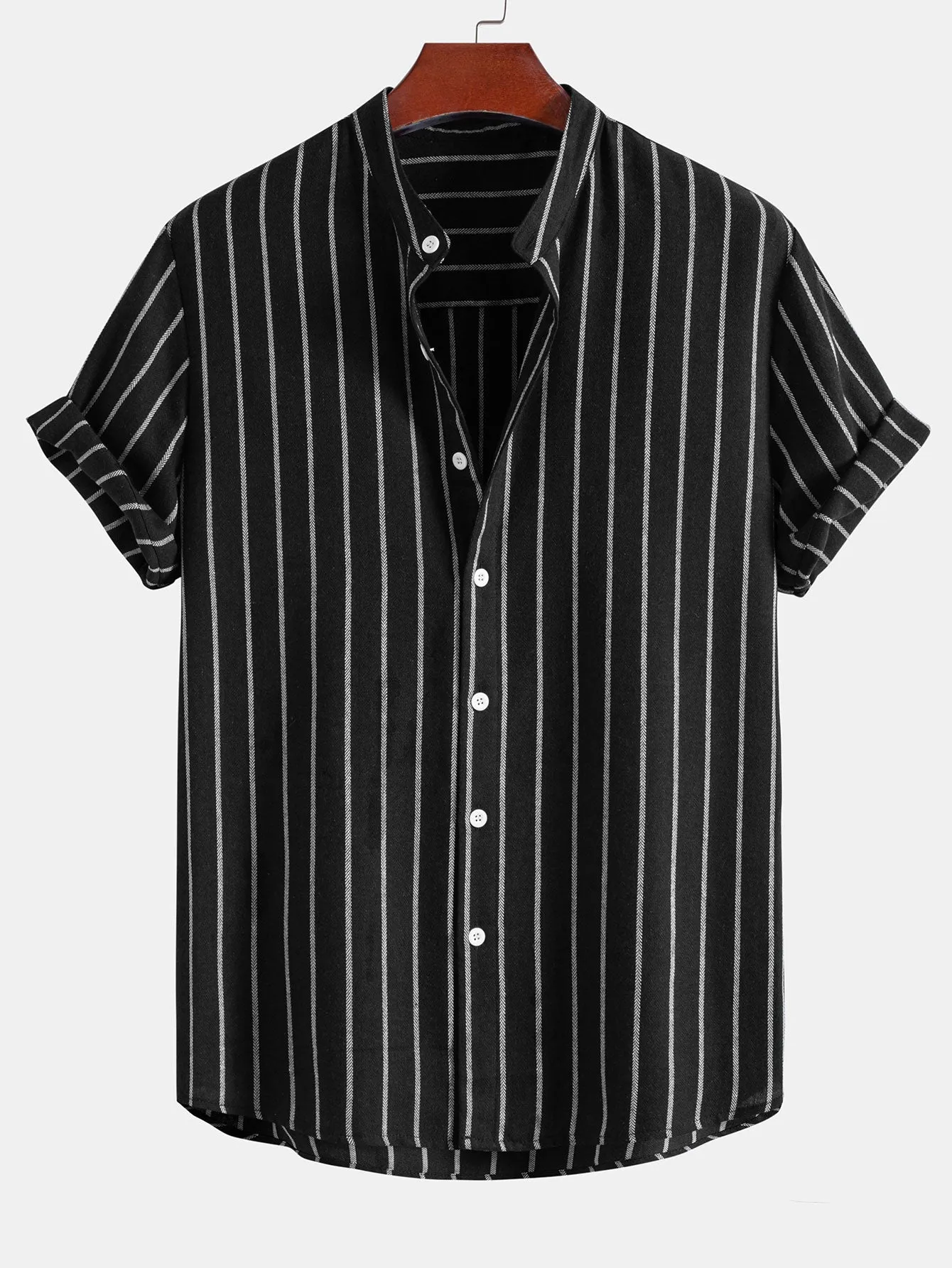 Cotton Blend Striped Stand Collar Shirt sold by Hoooyi product image thumbnail 5