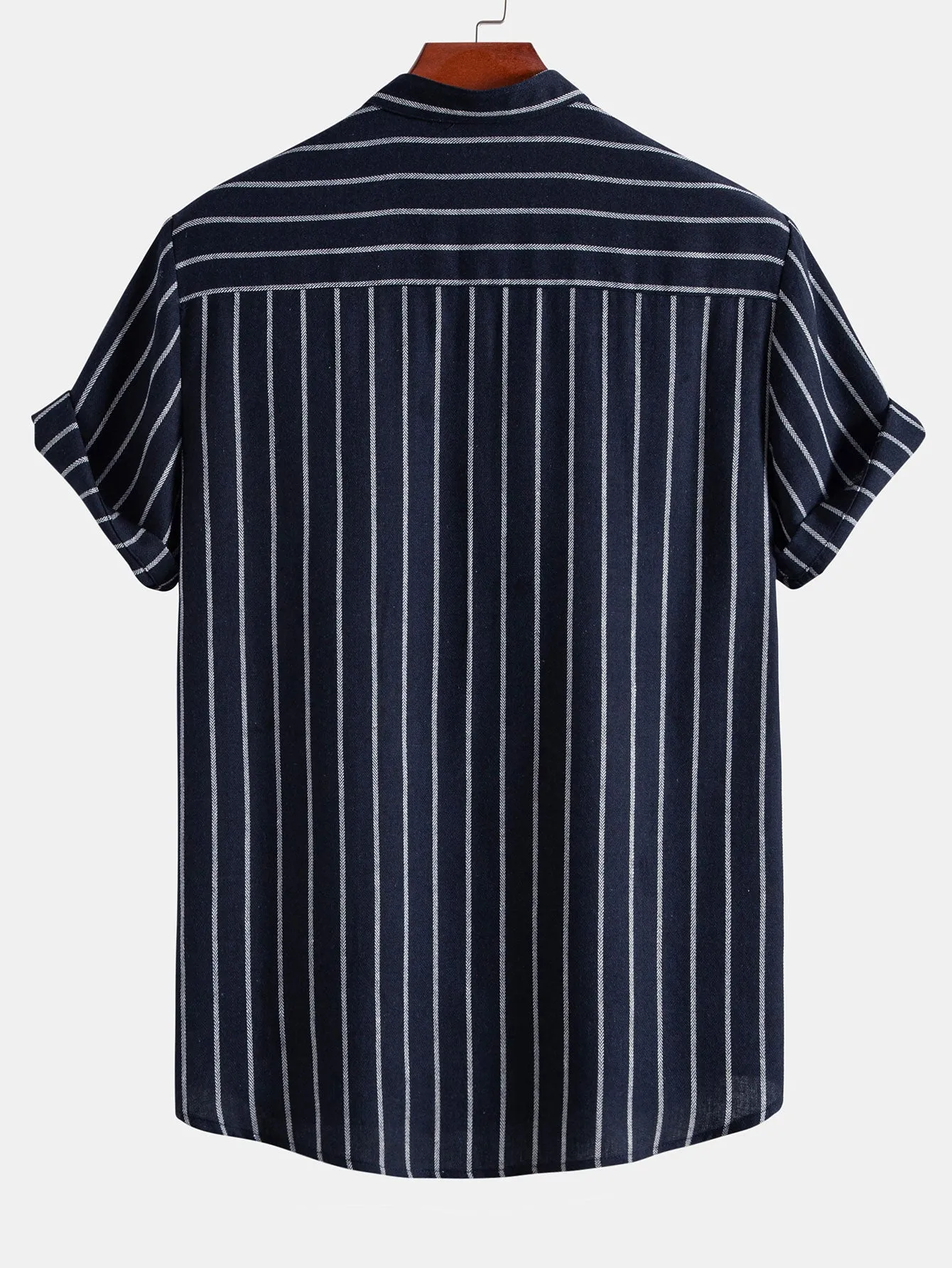 Cotton Blend Striped Stand Collar Shirt sold by Hoooyi product image thumbnail 4