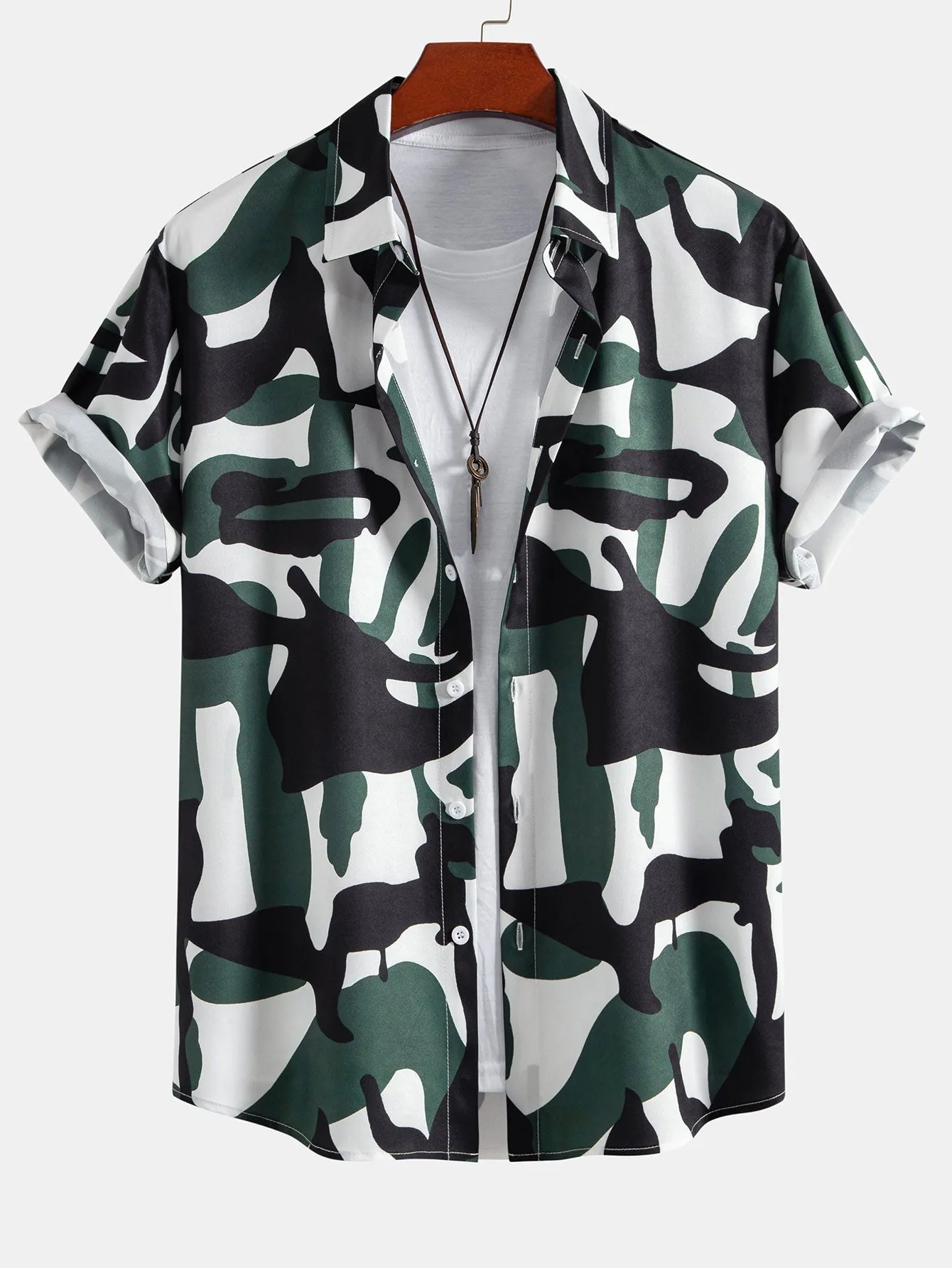 Colorblock Print Button Up Shirt & Swim Shorts sold by Hoooyi product image thumbnail 2