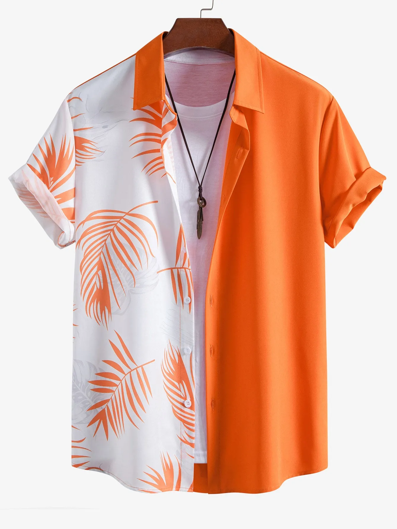 Leaf Print Patchwork Button Up Shirt & Swim Shorts sold by Hoooyi product image thumbnail 3