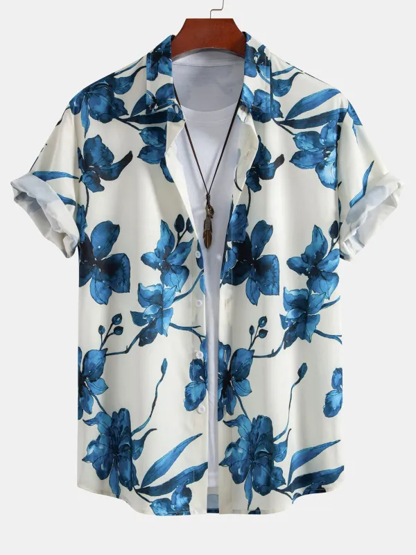 Ink Floral Print Button Up Shirt sold by Hoooyi