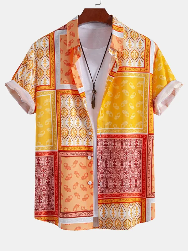 Paisley Border Button Up Shirt sold by Hoooyi