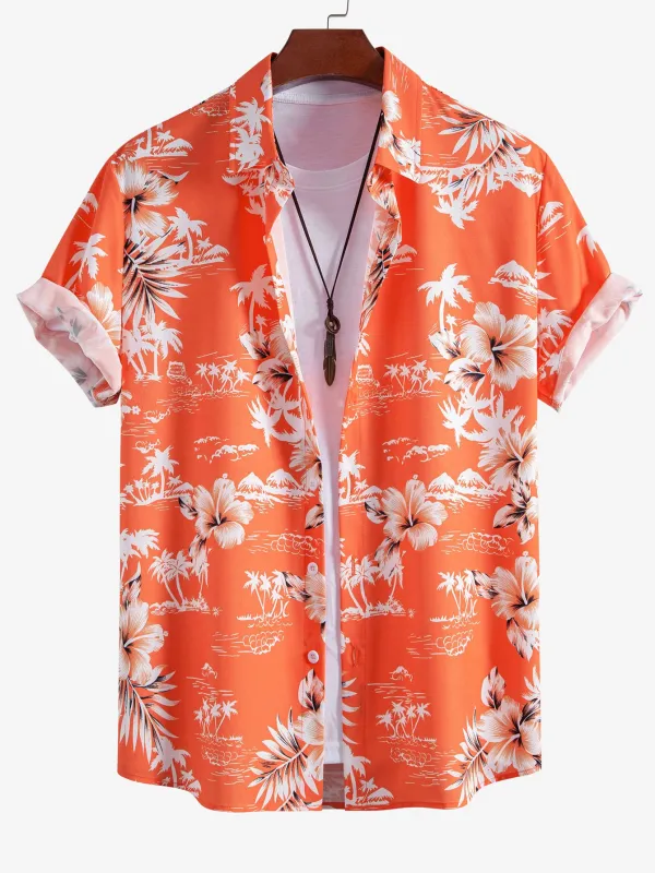Palm Tree Tropical Flora Print Button Up Shirt sold by Hoooyi