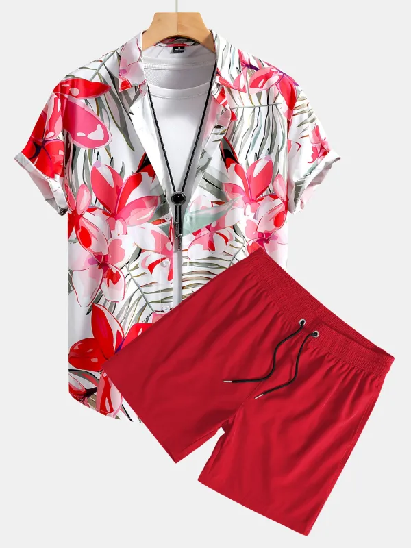 Flower Plants Print Button Up Shirt & Swim Shorts sold by Hoooyi