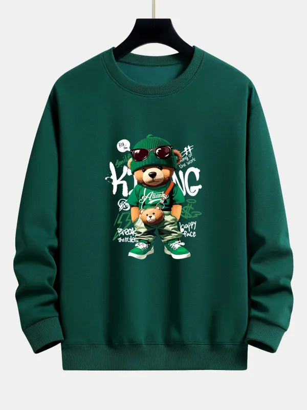 Graffiti Bear Print Relax Fit Sweatshirt made by Hoooyi