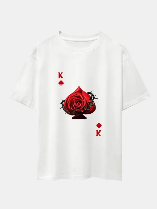 Rose K Print Drop Shoulder Oversize T-Shirt sold by Hoooyi