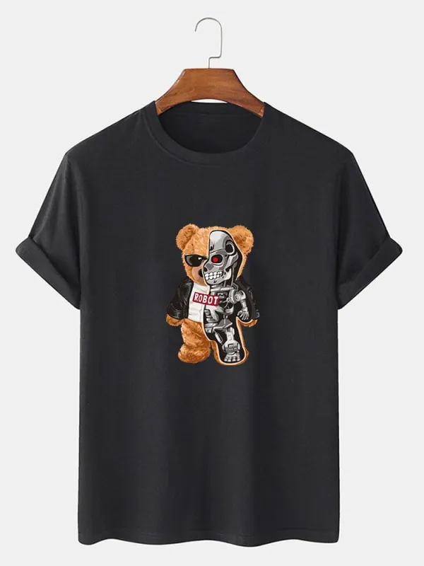 Mechanical Bear Print T-Shirt made by Hoooyi
