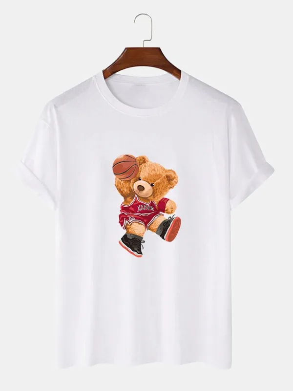 Bear Playing Basketball Print T-Shirt made by Hoooyi