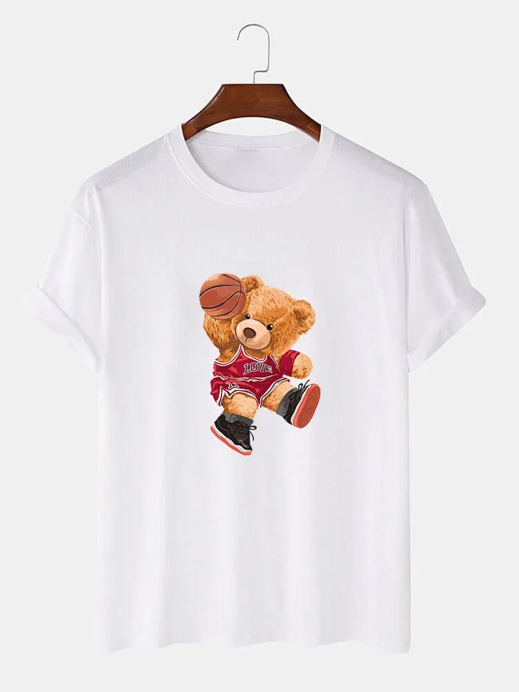 Bear Playing Basketball Print T-Shirt sold by Hoooyi