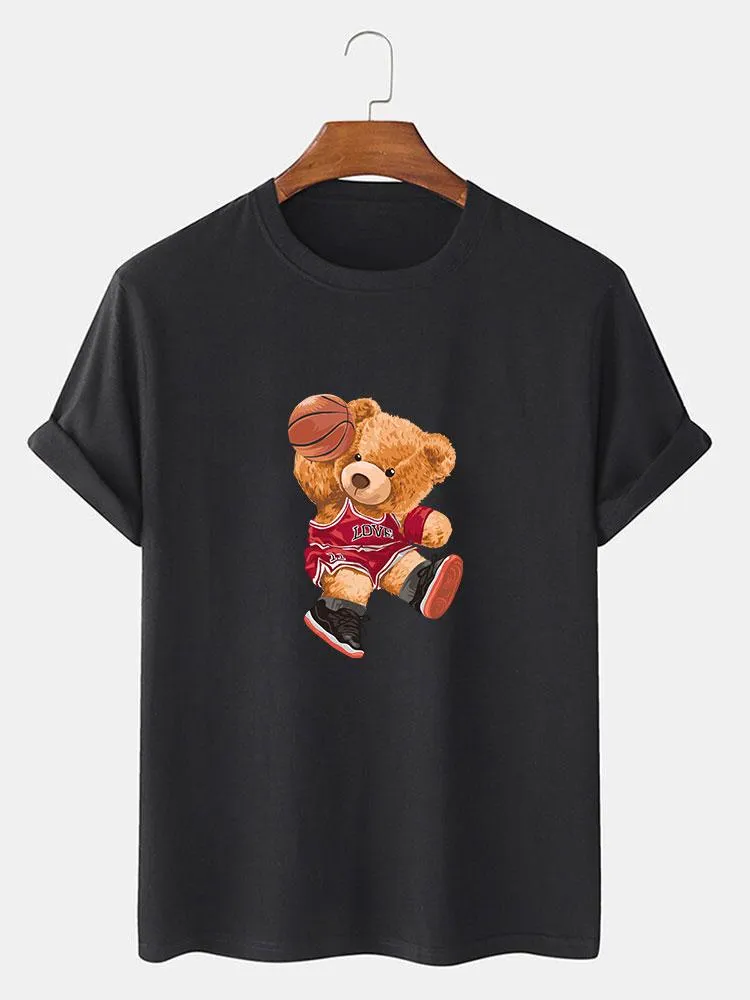 Bear Playing Basketball Print T-Shirt sold by Hoooyi product image thumbnail 2
