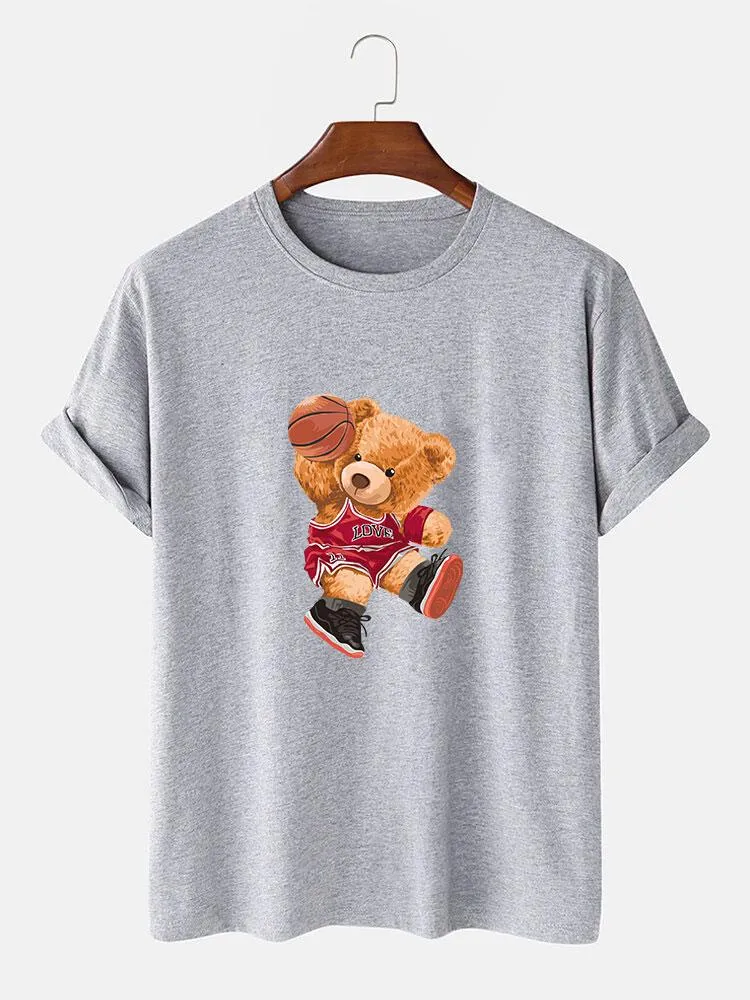 Bear Playing Basketball Print T-Shirt sold by Hoooyi product image thumbnail 4