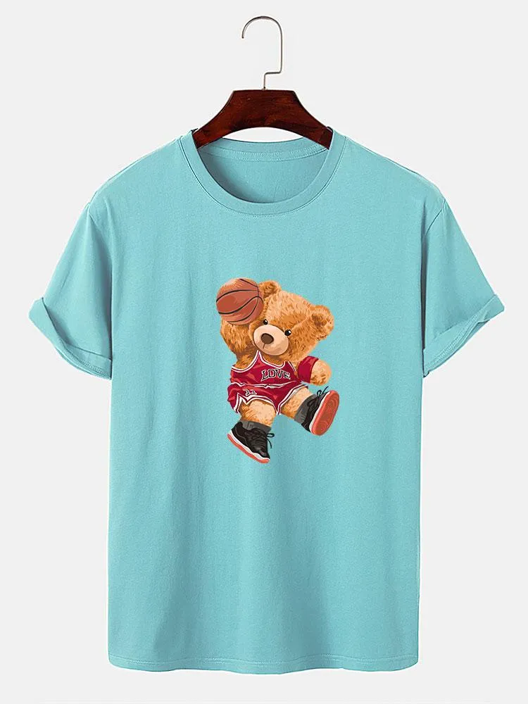 Bear Playing Basketball Print T-Shirt sold by Hoooyi product image thumbnail 5