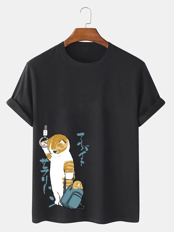 Japanese Cute Cat Print T-Shirt sold by Hoooyi