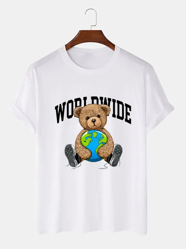 Worldwide Bear Print T-Shirt sold by Hoooyi