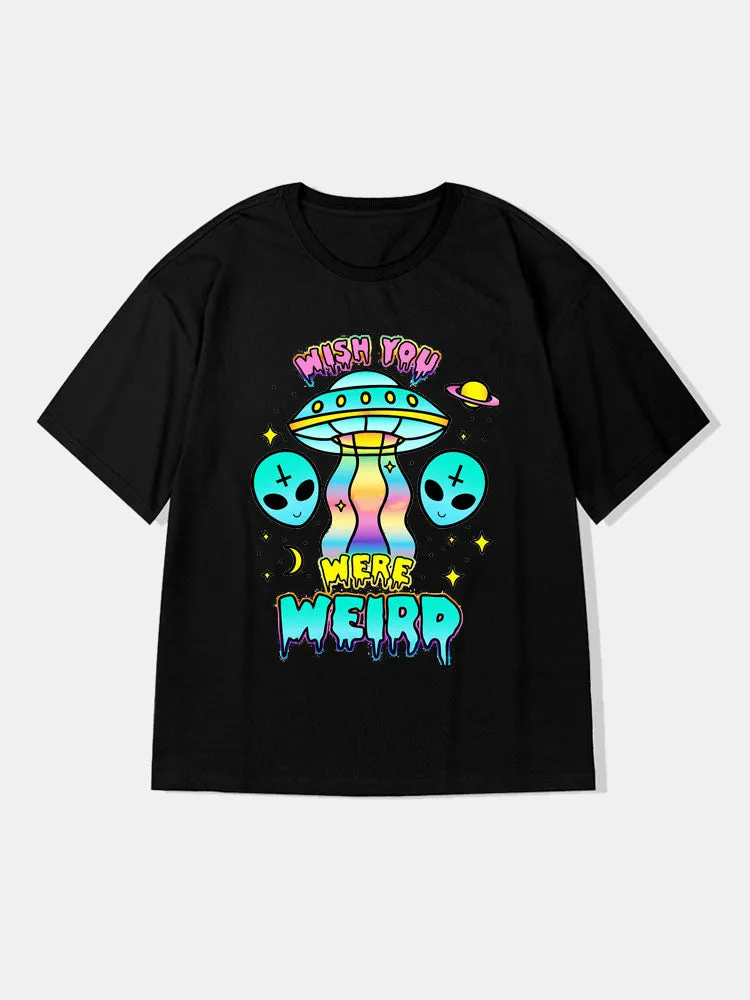 Funny Alien Graphic Cotton T-Shirts sold by Hoooyi