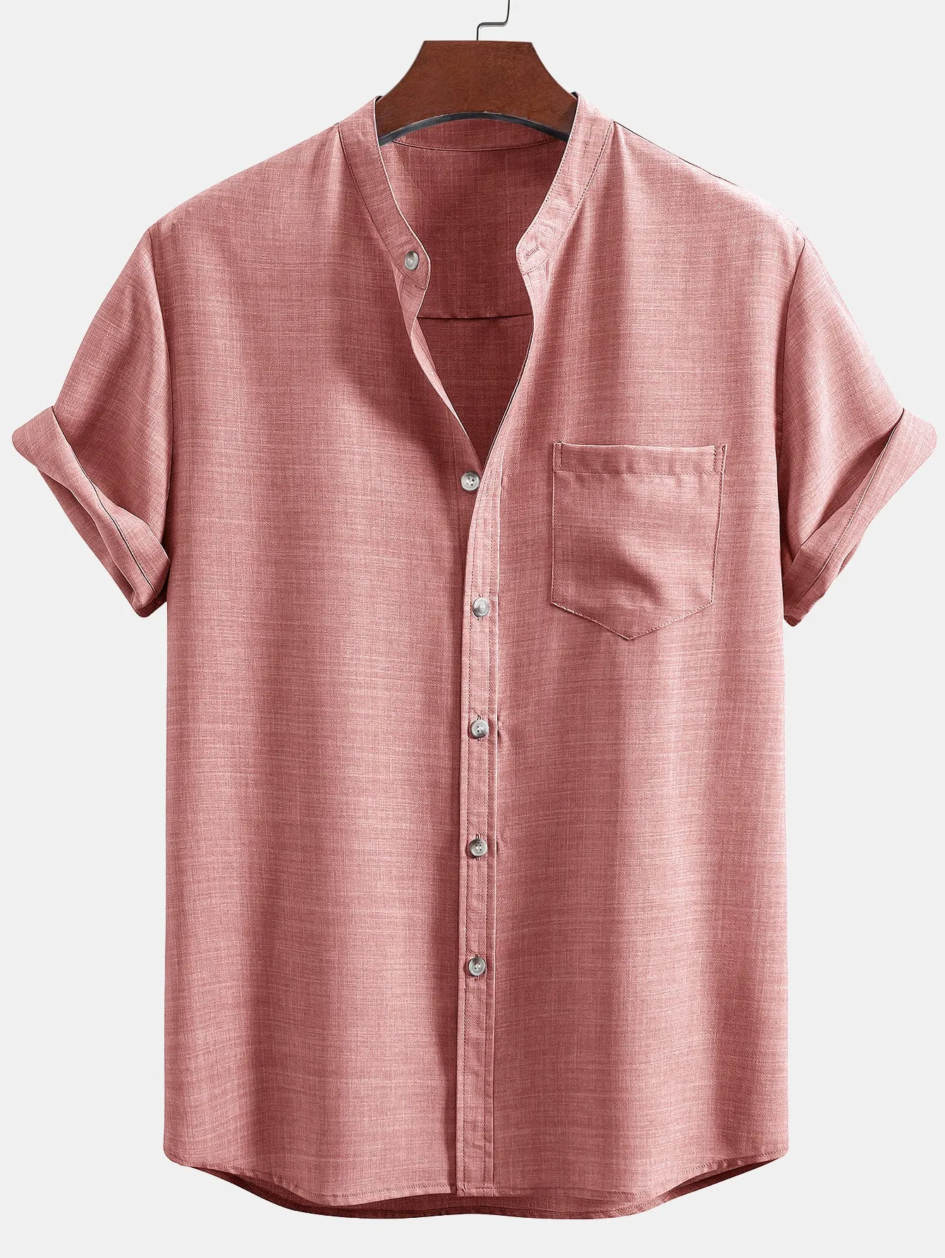 Short Sleeve Stand Collar Shirt & Linen Drawstring Shorts sold by Hoooyi product image thumbnail 2