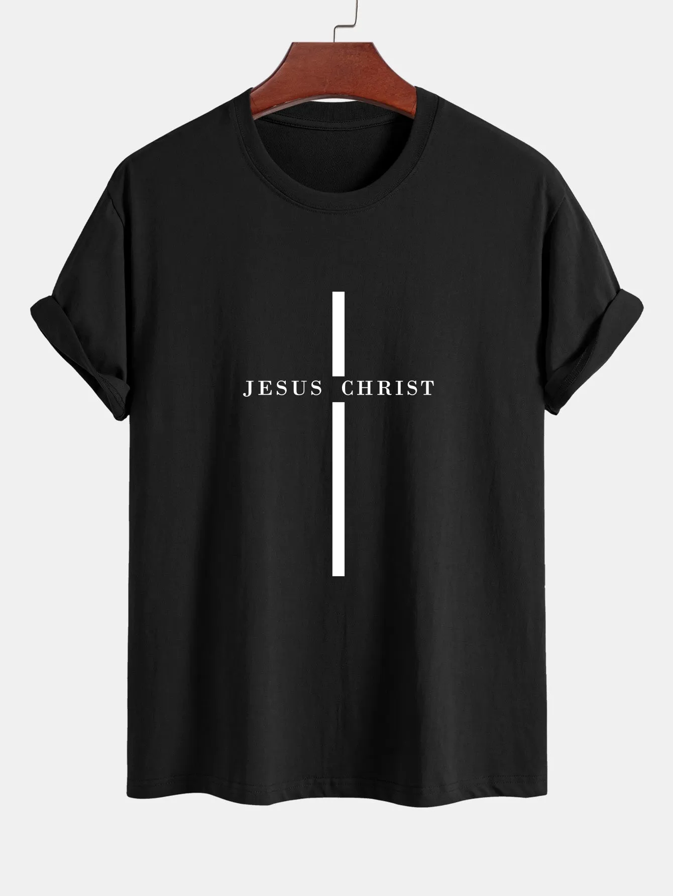 Regular Fit Jesus Christ Stripe Print Cotton T-Shirt sold by Hoooyi product image thumbnail 2