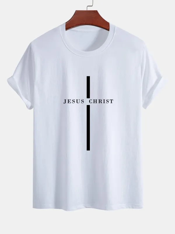 Regular Fit Jesus Christ Stripe Print Cotton T-Shirt sold by Hoooyi