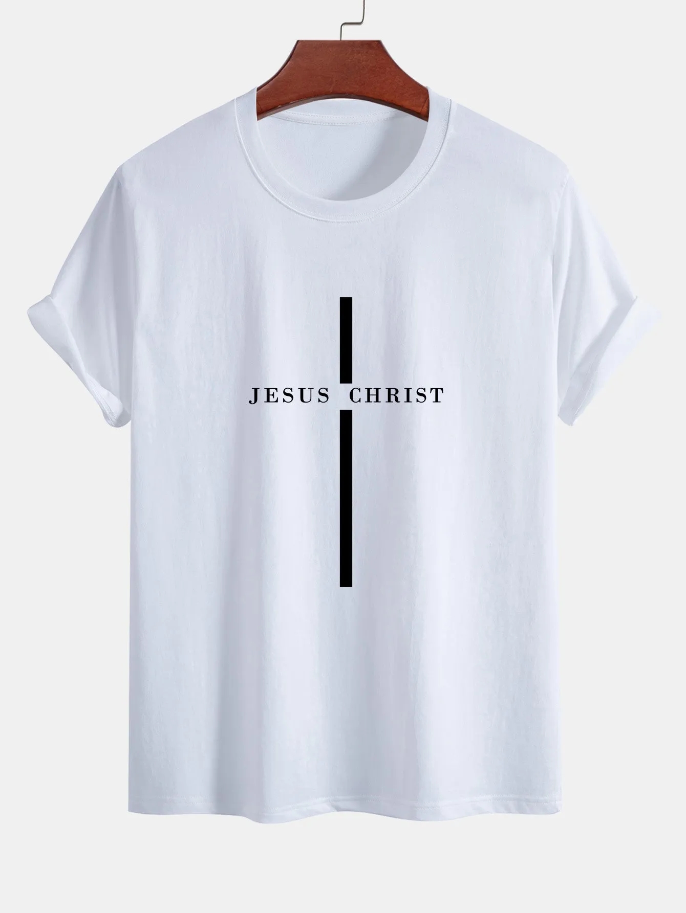 Regular Fit Jesus Christ Stripe Print Cotton T-Shirt sold by Hoooyi