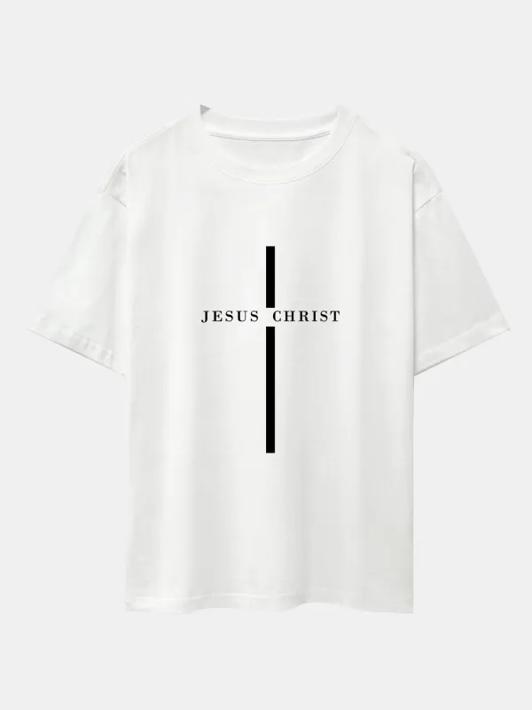 Jesus Christ Stripe Print Drop Shoulder Oversize T-Shirt made by Hoooyi