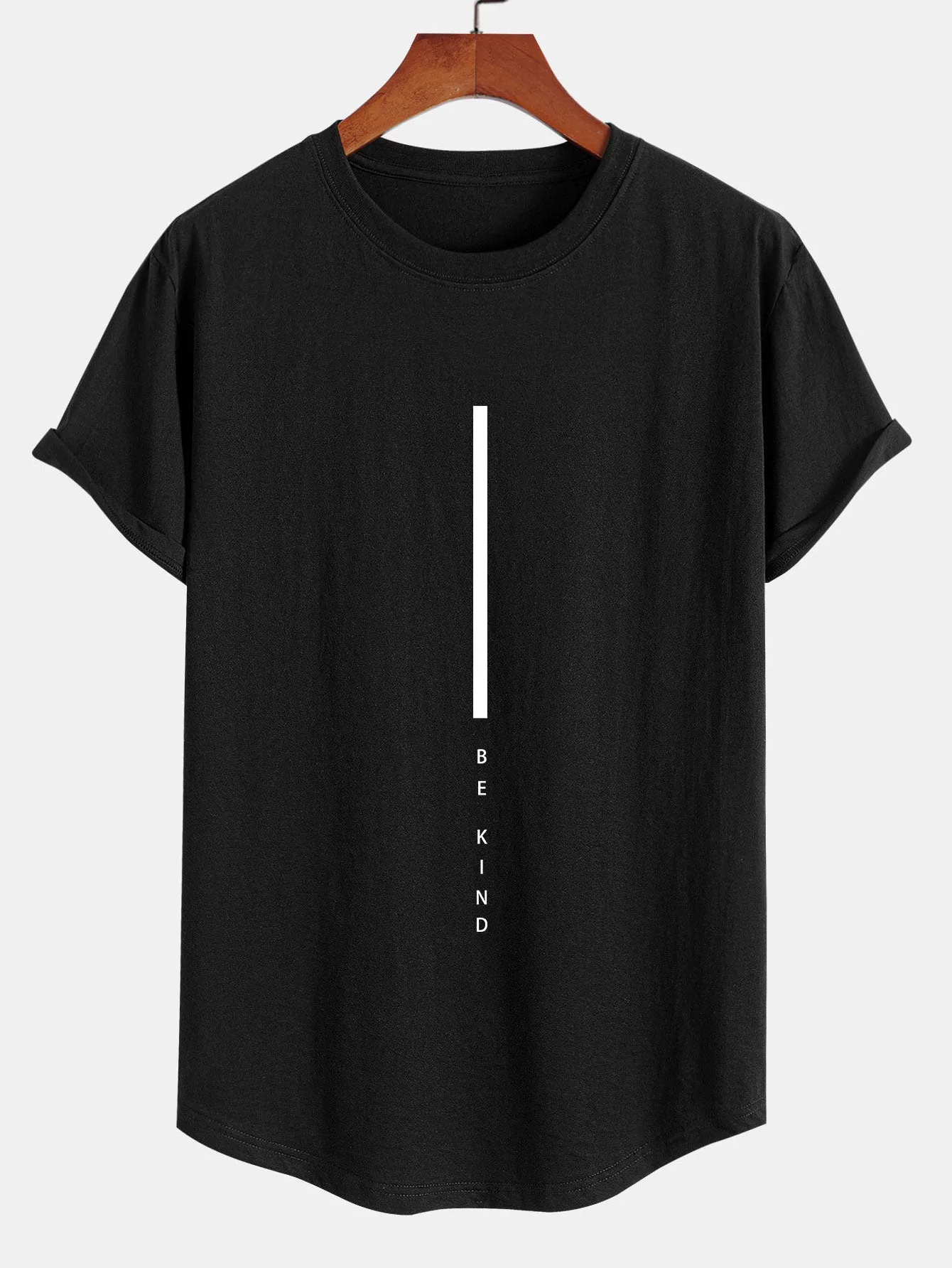 Stripe Be Kind Print Cotton Arc Hem T-Shirt sold by Hoooyi