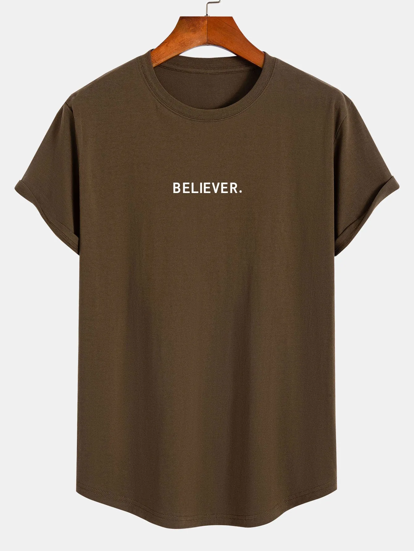 Believer Print Cotton Arc Hem T-Shirt sold by Hoooyi product image thumbnail 4