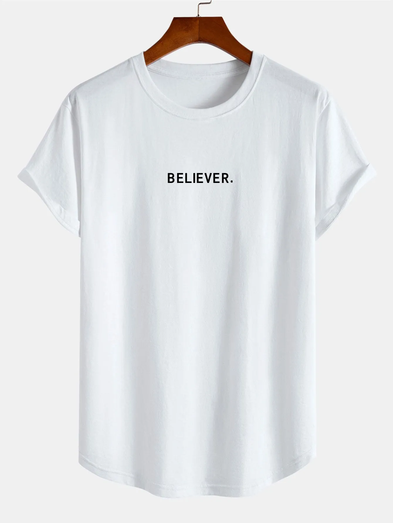Believer Print Cotton Arc Hem T-Shirt sold by Hoooyi