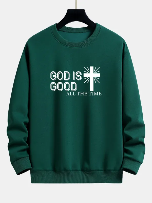 God Is Good Cross Print Relax Fit Sweatshirt sold by Hoooyi