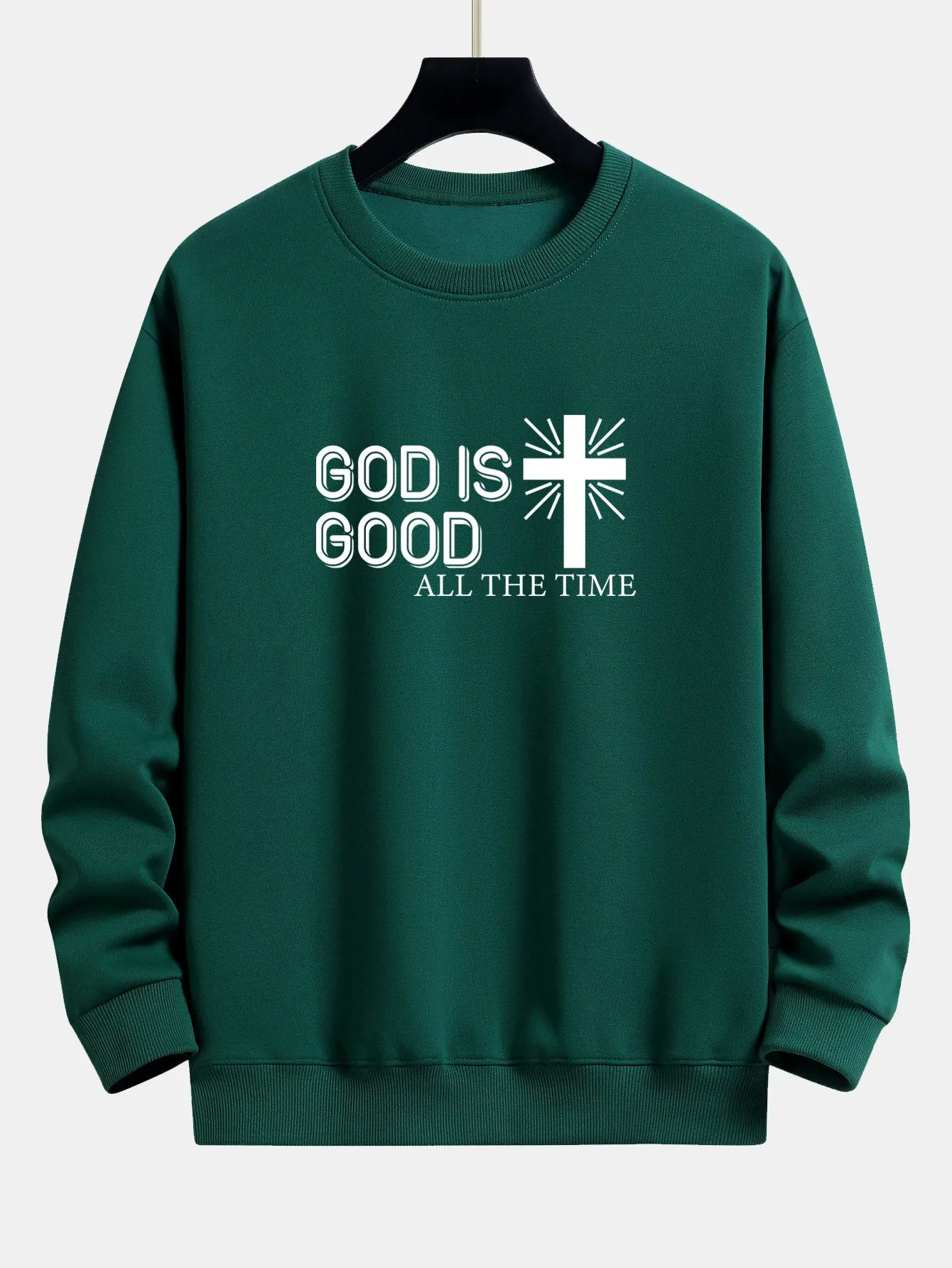 God Is Good Cross Print Relax Fit Sweatshirt sold by Hoooyi