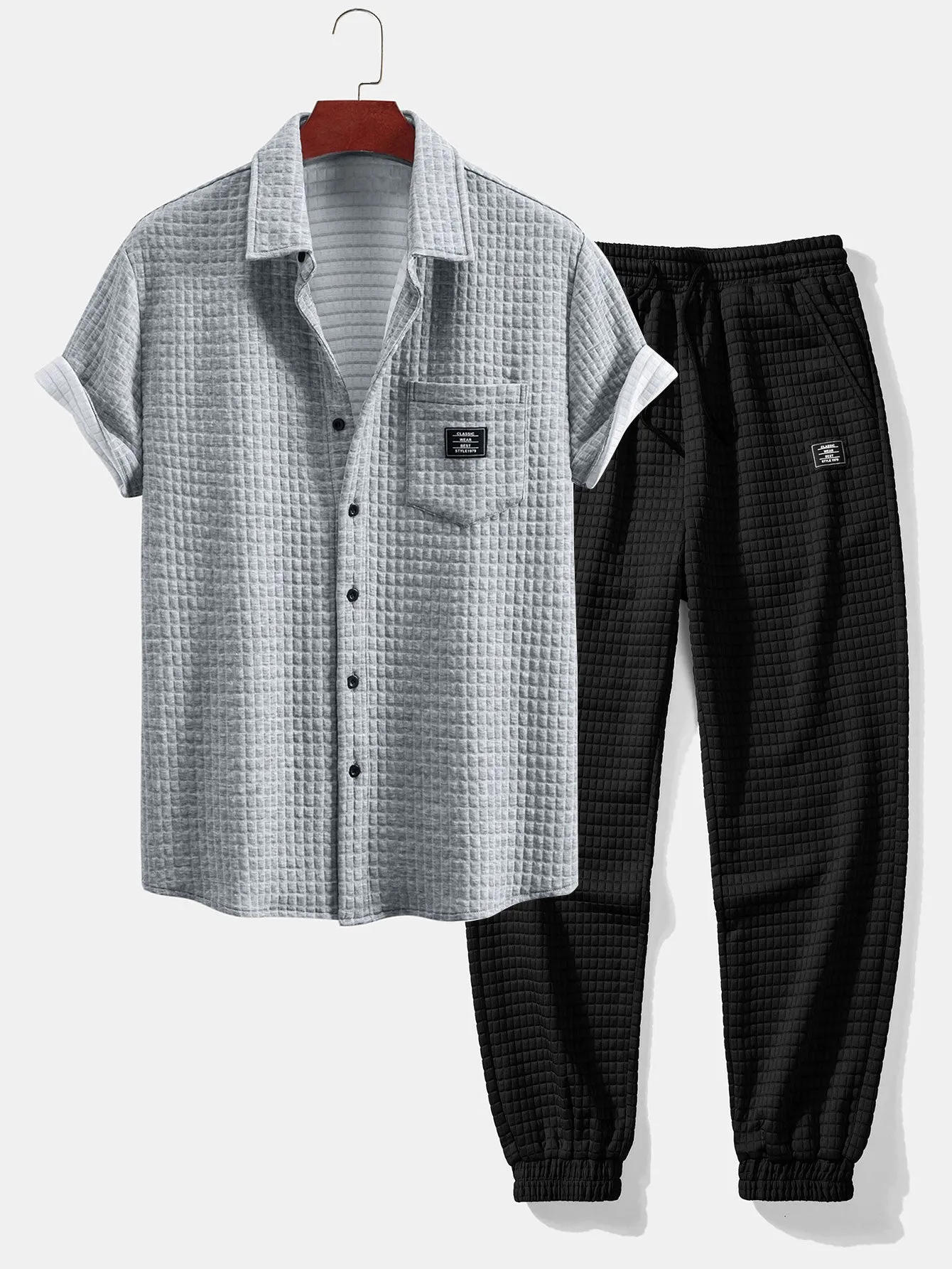 Short Sleeve Waffle Shirt & Drawstring Waffle Jogger Pants sold by Hoooyi product image thumbnail 5