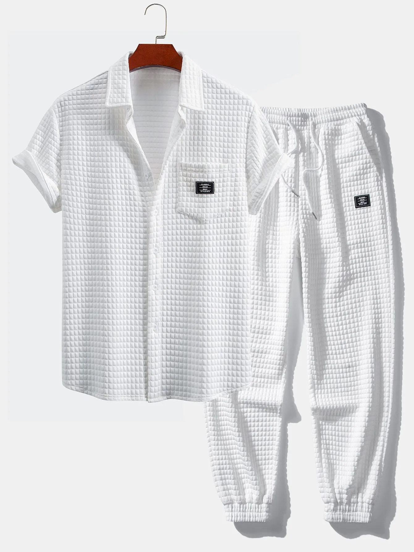 Short Sleeve Waffle Shirt & Drawstring Waffle Jogger Pants sold by Hoooyi product image thumbnail 4