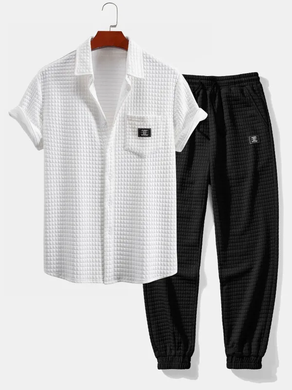 Short Sleeve Waffle Shirt & Drawstring Waffle Jogger Pants sold by Hoooyi