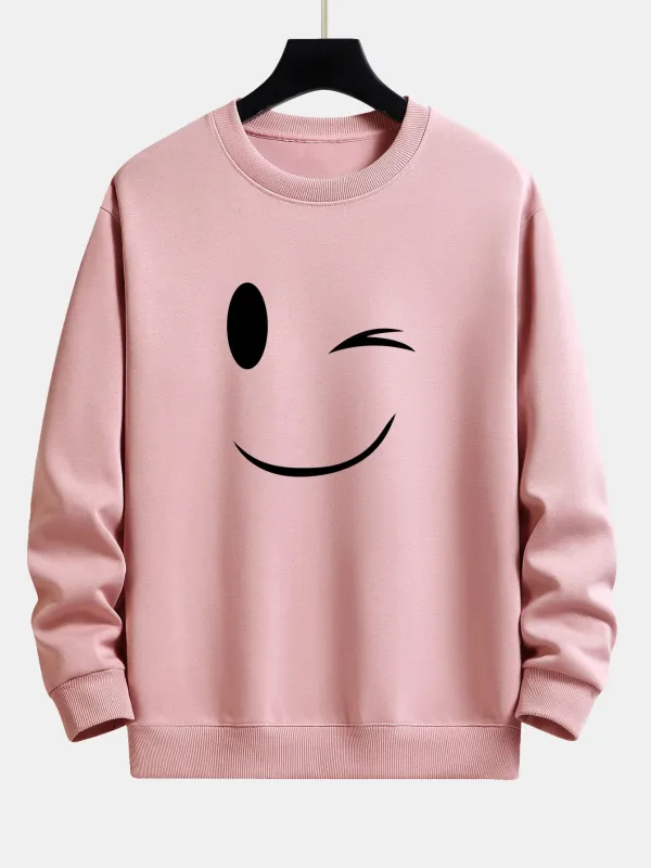 Smiley Face Print Relax Fit Sweatshirt sold by Hoooyi