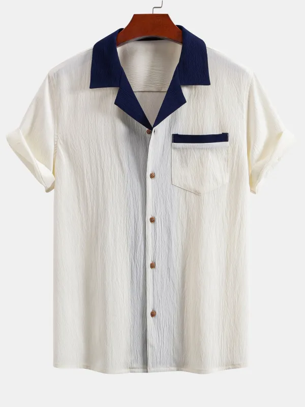 Textured Contrast Cuban Shirt sold by Hoooyi