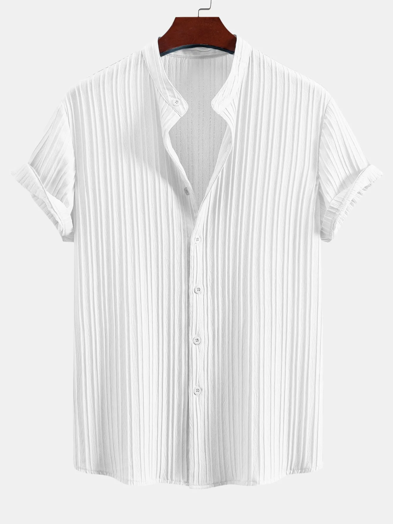 Textured Stand Collar Shirt sold by Hoooyi