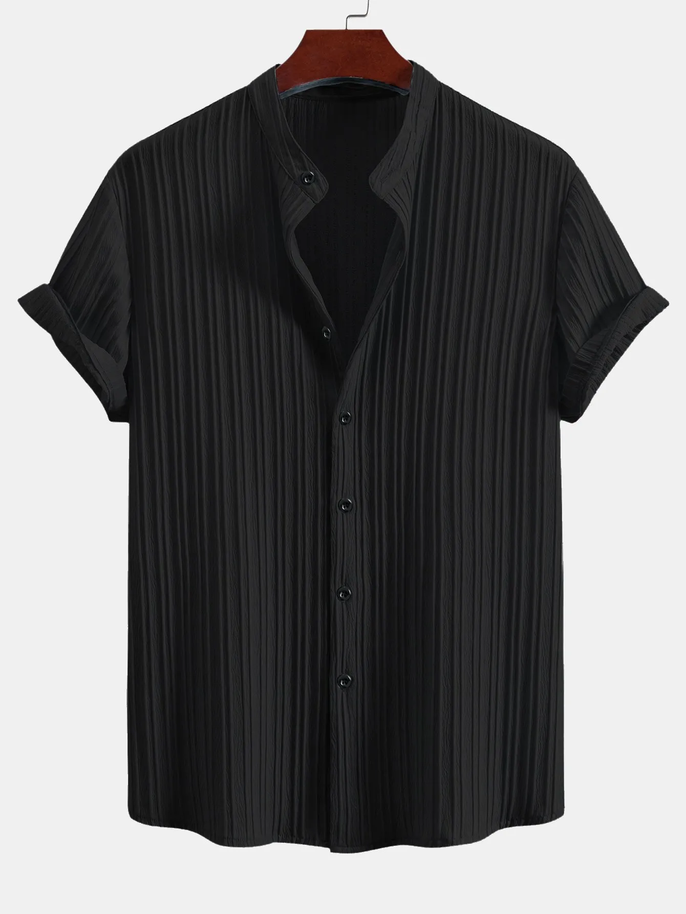 Textured Stand Collar Shirt sold by Hoooyi product image thumbnail 3