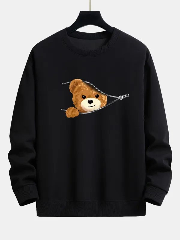 Zipper Bear Print Relax Fit Sweatshirt sold by Hoooyi