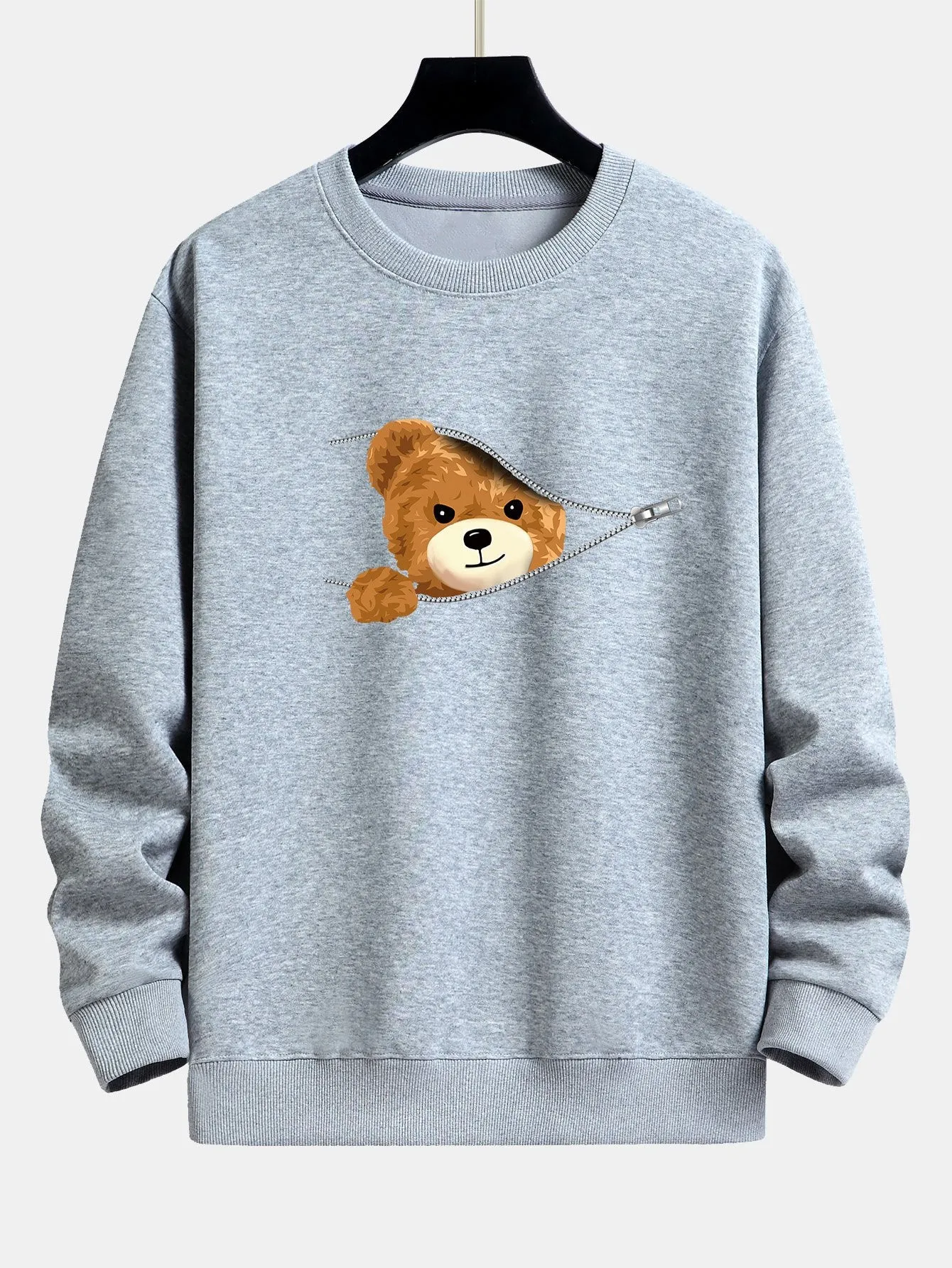 Zipper Bear Print Relax Fit Sweatshirt sold by Hoooyi product image thumbnail 5