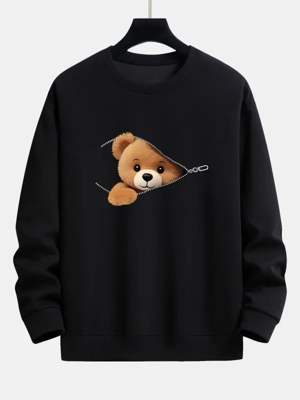 Zipper Bear Print Relax Fit Sweatshirt sold by Hoooyi