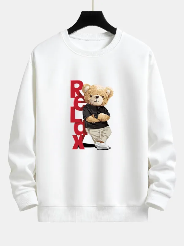 Relax Bear Print Relax Fit Sweatshirt sold by Hoooyi
