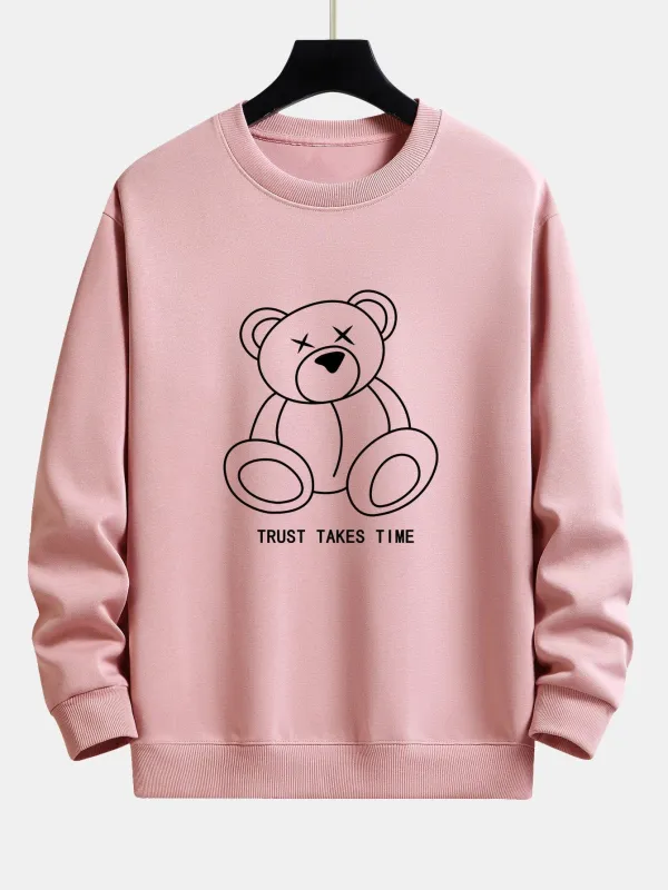 Simple Bear Print Relax Fit Sweatshirt sold by Hoooyi