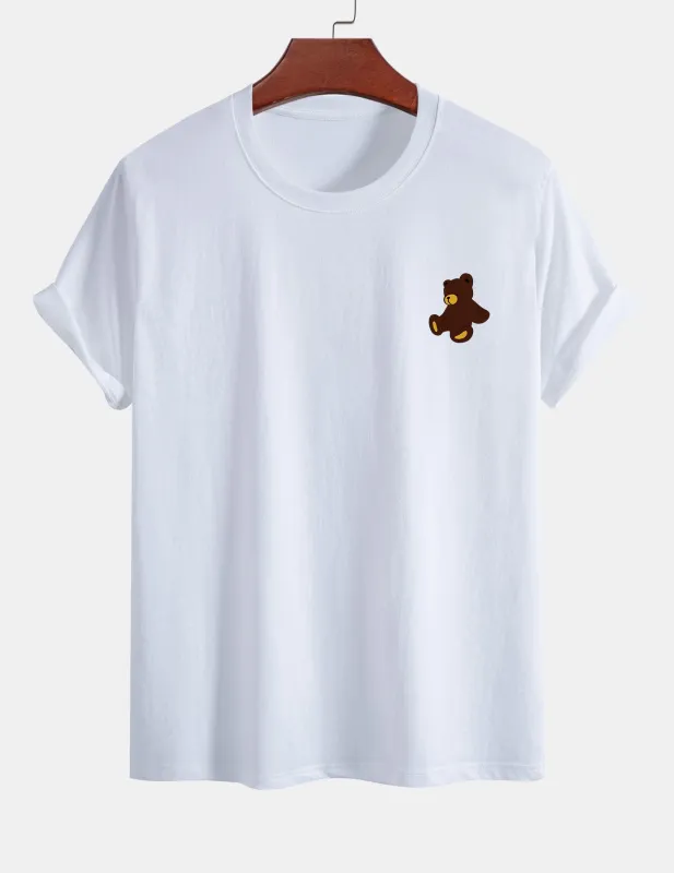 Regular Fit Teddy Bear Print Cotton T-Shirt sold by Hoooyi