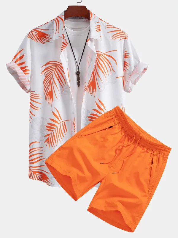 Leaf Print Button Up Shirt & Swim Shorts sold by Hoooyi