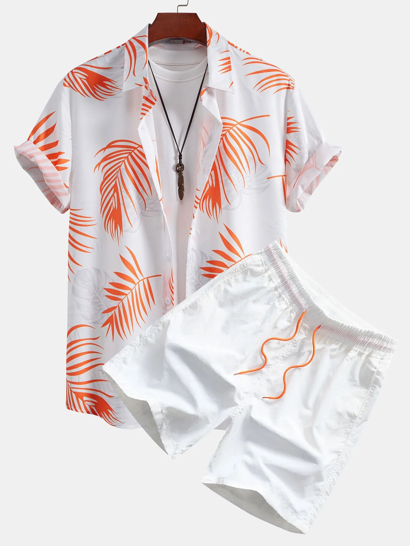 Leaf Print Button Up Shirt & Swim Shorts sold by Hoooyi product image thumbnail 2