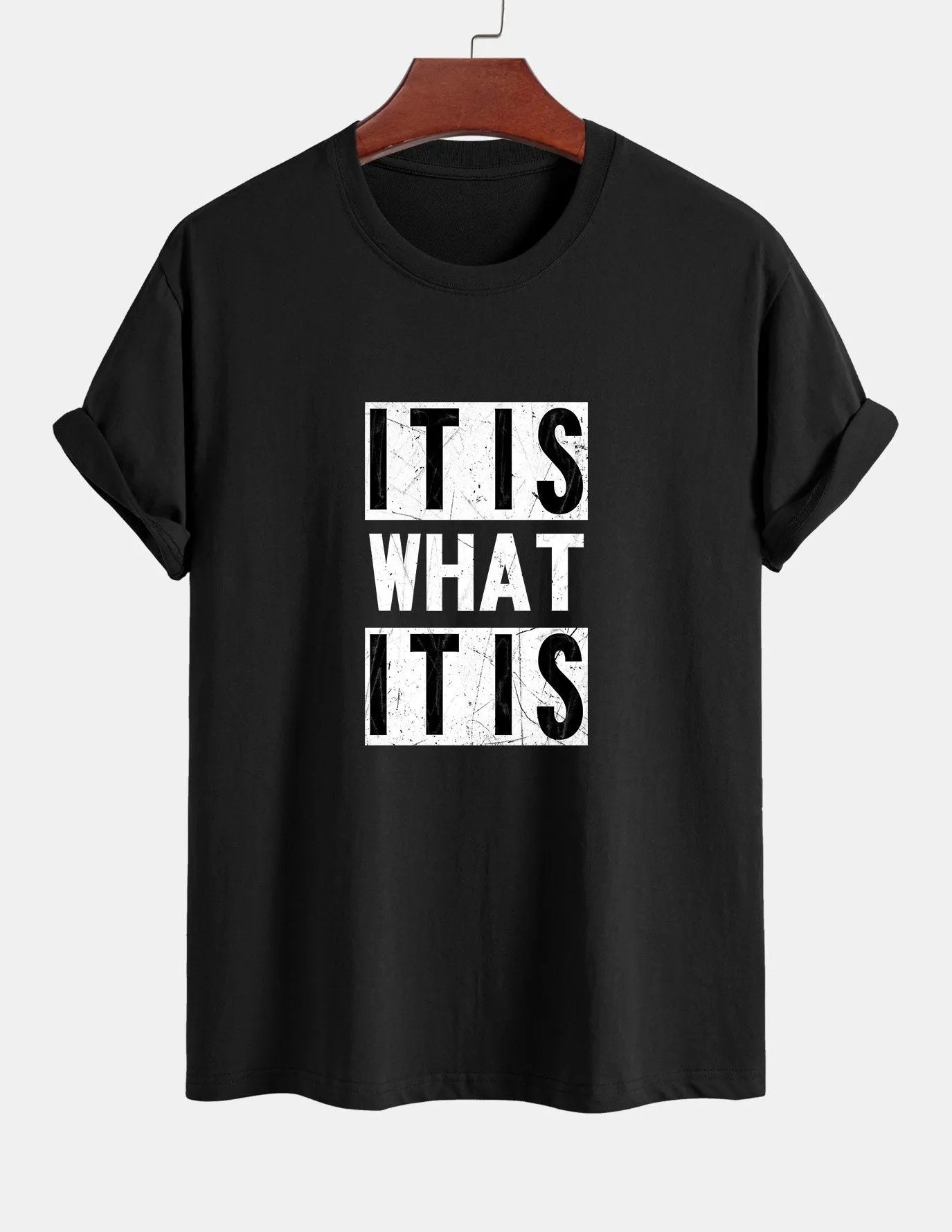Regular Fit It Is What It Is Print Cotton T-Shirt sold by Hoooyi