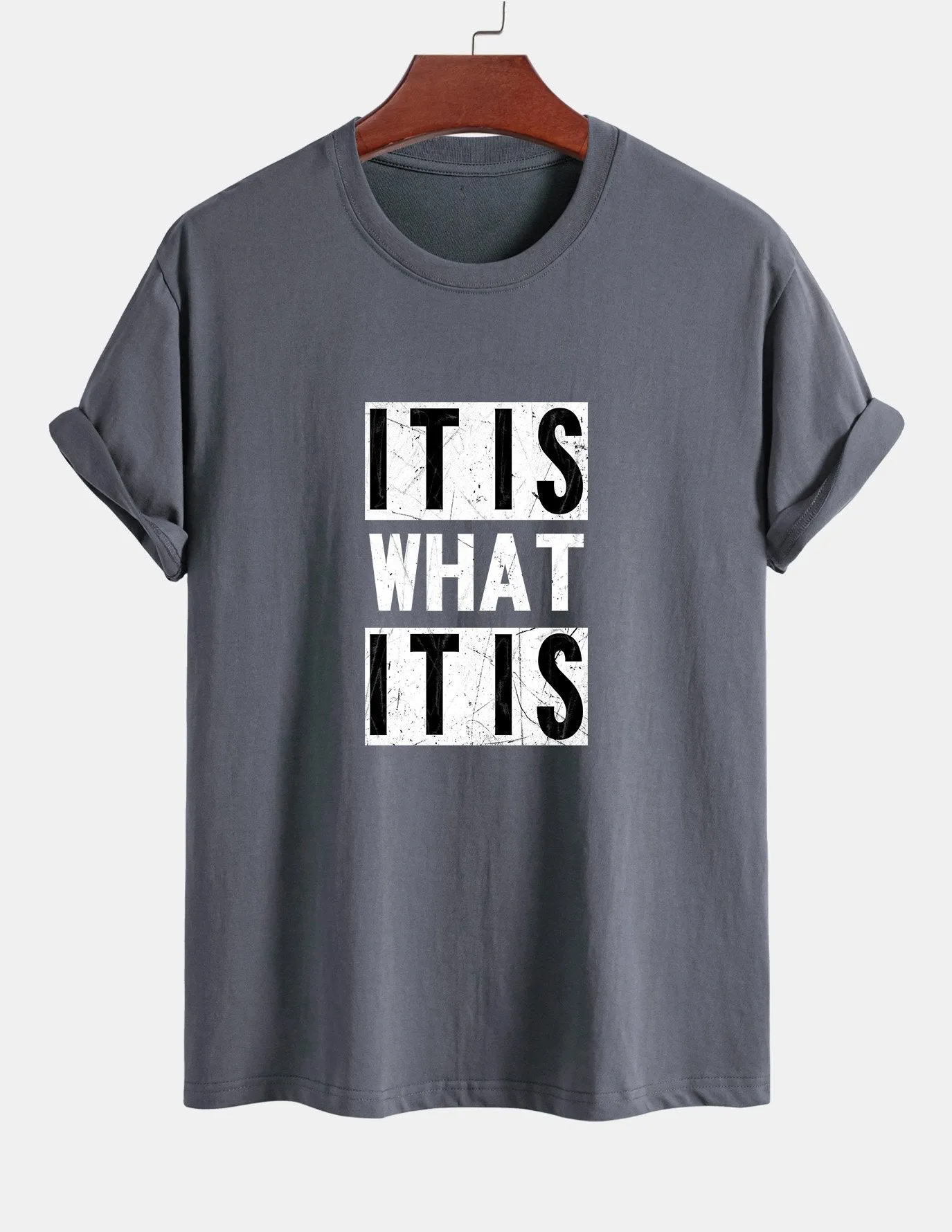 Regular Fit It Is What It Is Print Cotton T-Shirt sold by Hoooyi product image thumbnail 5