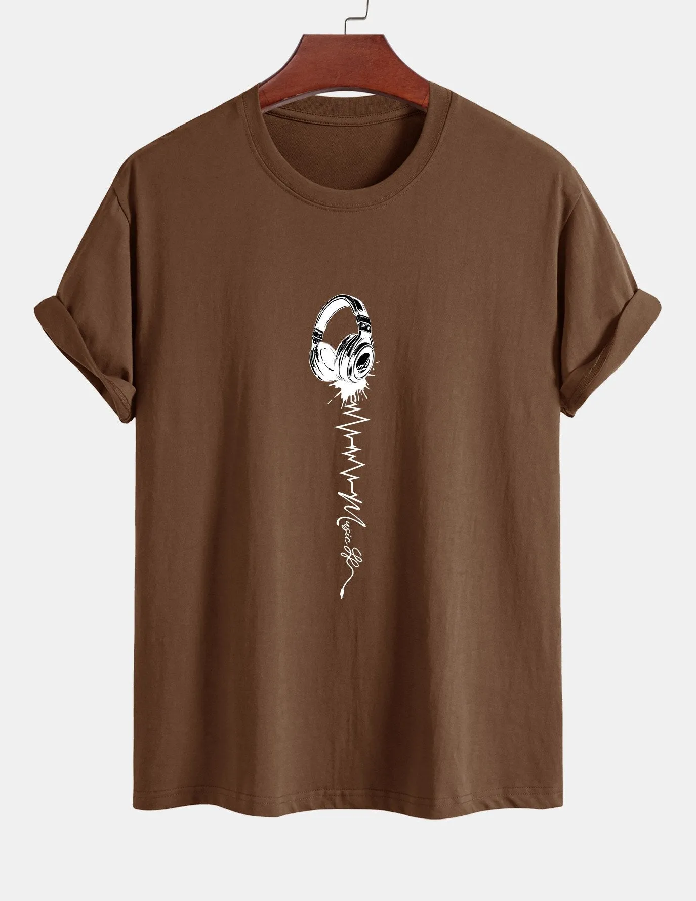 Regular Fit Earphone Print Cotton T-Shirt sold by Hoooyi product image thumbnail 2