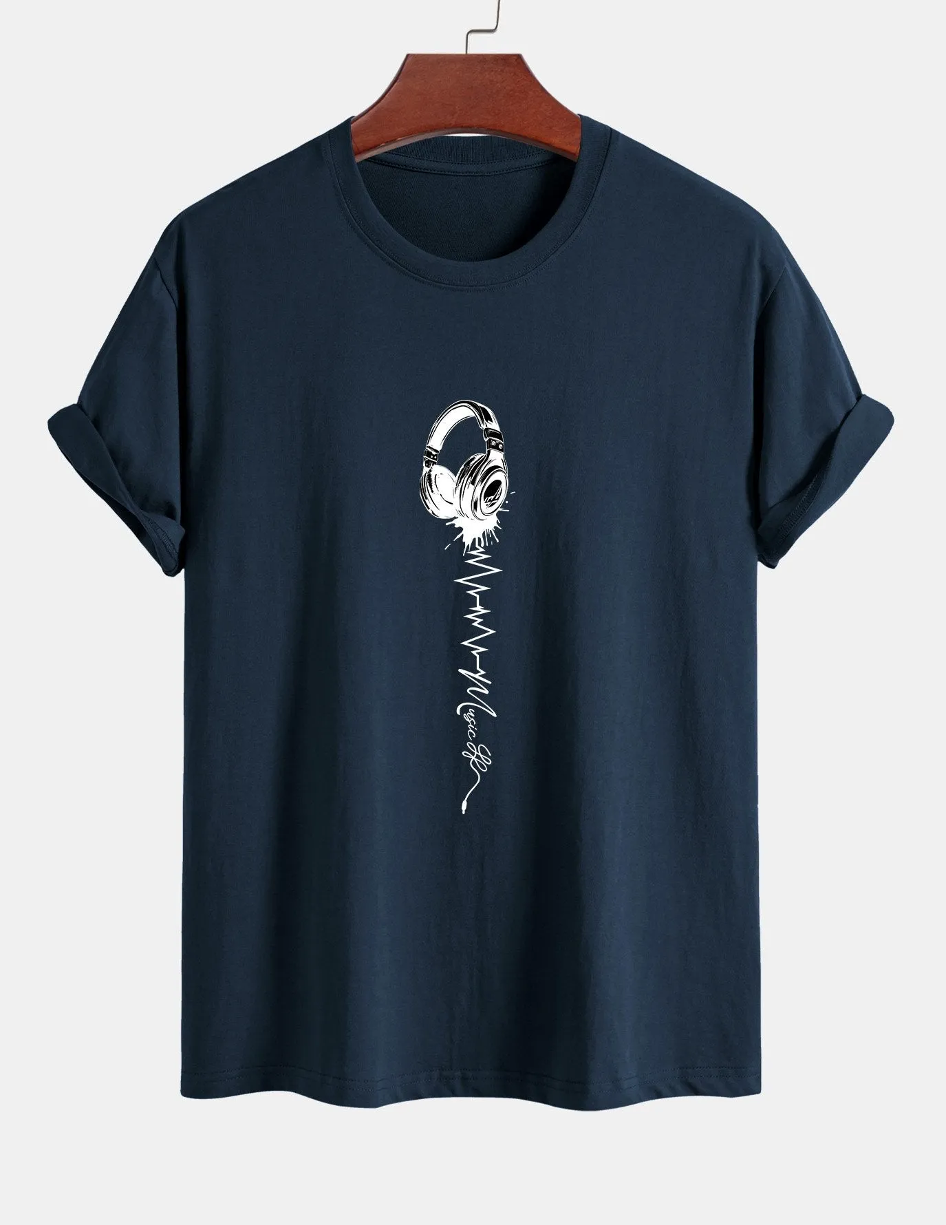 Regular Fit Earphone Print Cotton T-Shirt sold by Hoooyi product image thumbnail 3