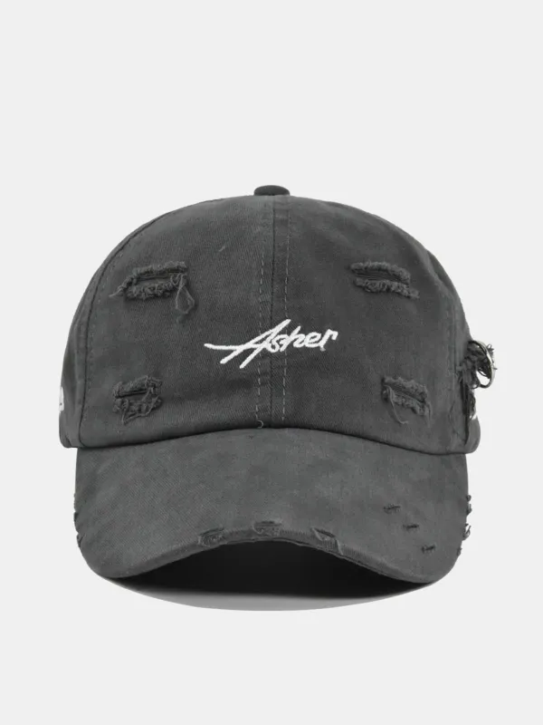 Retro Asher Embroidery Washed Distressed Baseball Cap sold by Hoooyi
