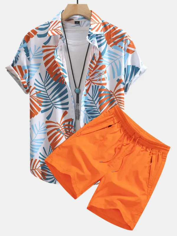 Leaf Print Button Up Shirt & Swim Shorts sold by Hoooyi